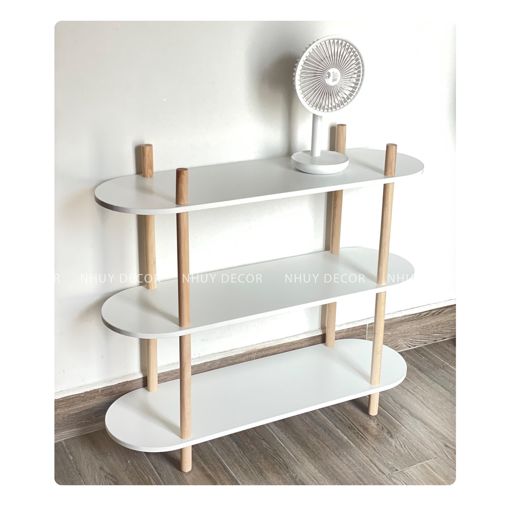Kệ gỗ 3 tầng - Kệ gỗ decor hình Oval ngang 80cm phong pách Hàn Quốc tối giản lắp ráp đơn giản