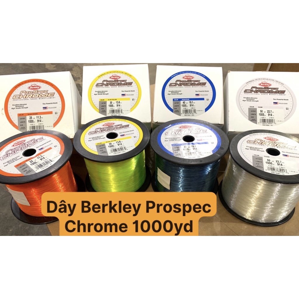 Berkley Prospec Chrome Line 50LB 1000YD - Fil De Pêche Monofilament Bleu Océan, Neuf