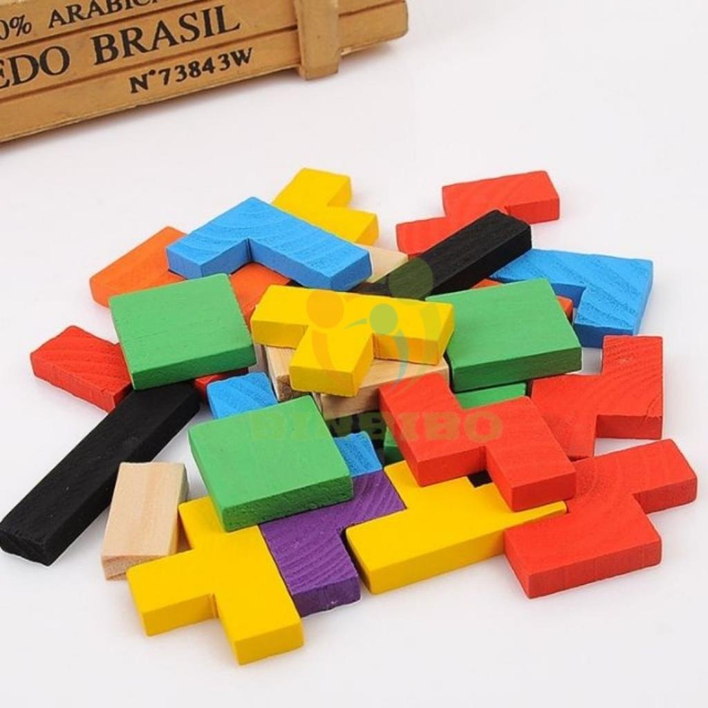 Ghép hình gỗ xếp gạch tetris giúp phát triển tư duy cho bé -Binbibo