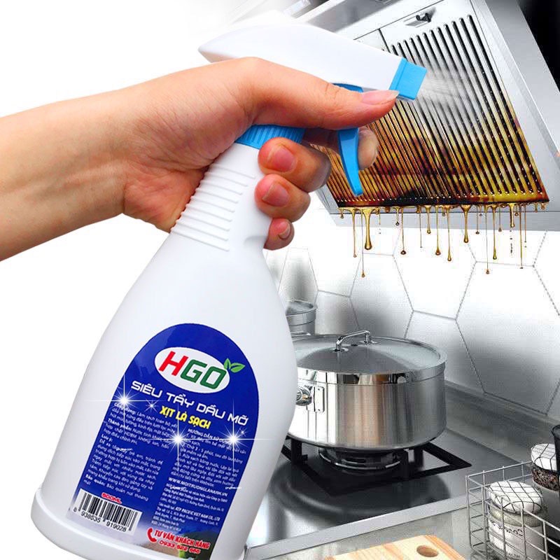 Tẩy dầu mỡ nhà bếp HGO dùng tẩy lưới lọc máy hút mùi, mặt bếp, tường gạch ốp, chậu rửa bát tiện lợi, hiệu quả 500ml