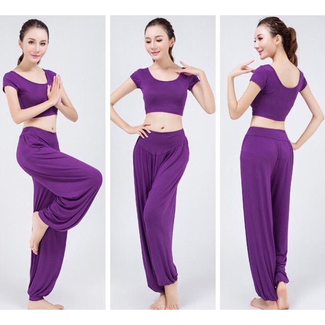 Bộ alibaba tập yoga , tập zumba, tập múa chất thun coton co giãn đa chiều thoáng mát
