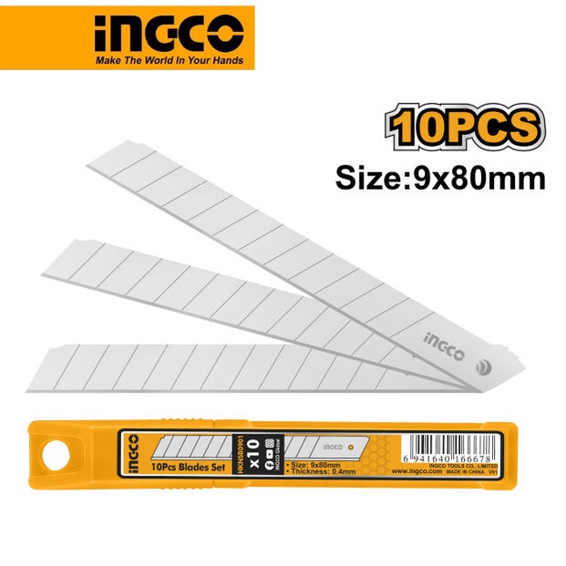 Bộ 10 lưỡi dao rọc giấy mini Ingco HKNSB0901 9x80mm phù hợp với dao HKNS1806