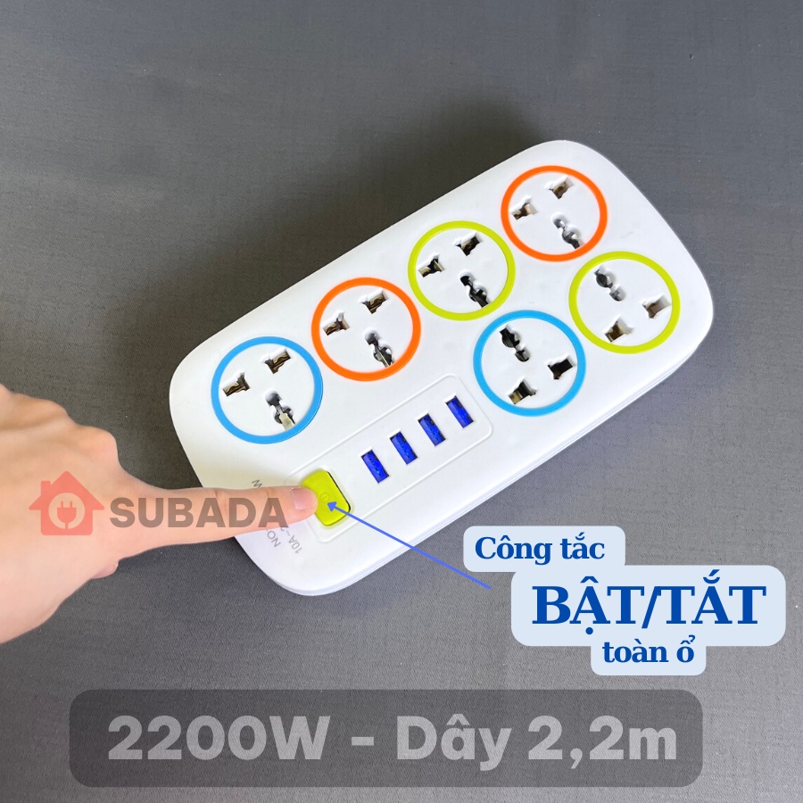 Ổ Cắm Điện Đa Năng Thông Minh 2200w Dây Dài 1- 4,5m Có 4 Cổng USB Tiện Lợi Nút An Toàn Chống Giật Chống Cháy Nổ 3129
