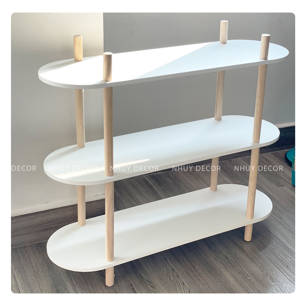 Kệ gỗ 3 tầng - Kệ gỗ decor hình Oval ngang 80cm phong pách Hàn Quốc tối giản lắp ráp đơn giản