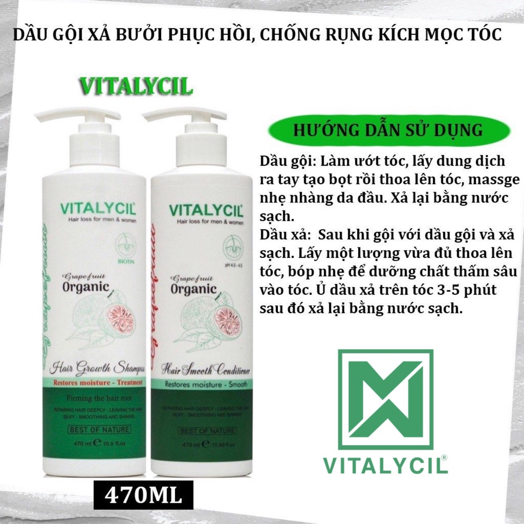 Ảnh Combo dầu gội xả, xịt bưởi phục hồi chống rụng kích mọc tóc Vitalycil Grapefruit 470ML + 100ML 3