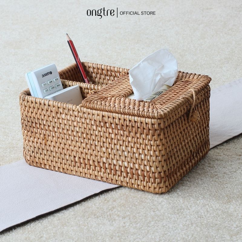 Hộp Khăn Giấy Bằng Mây Guột ONGTRE, Hộp Đựng Giấy Ăn, Decor Phòng Khách, Nhà Hàng, Khách Sạn, Quà Tặng Doanh Nghiệp