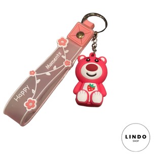 Móc Khóa Gấu Dâu LINDO, quà tặng đáng yêu, Móc Khóa Dễ Thương, Xinh Xắn, Treo Balo, Cặp