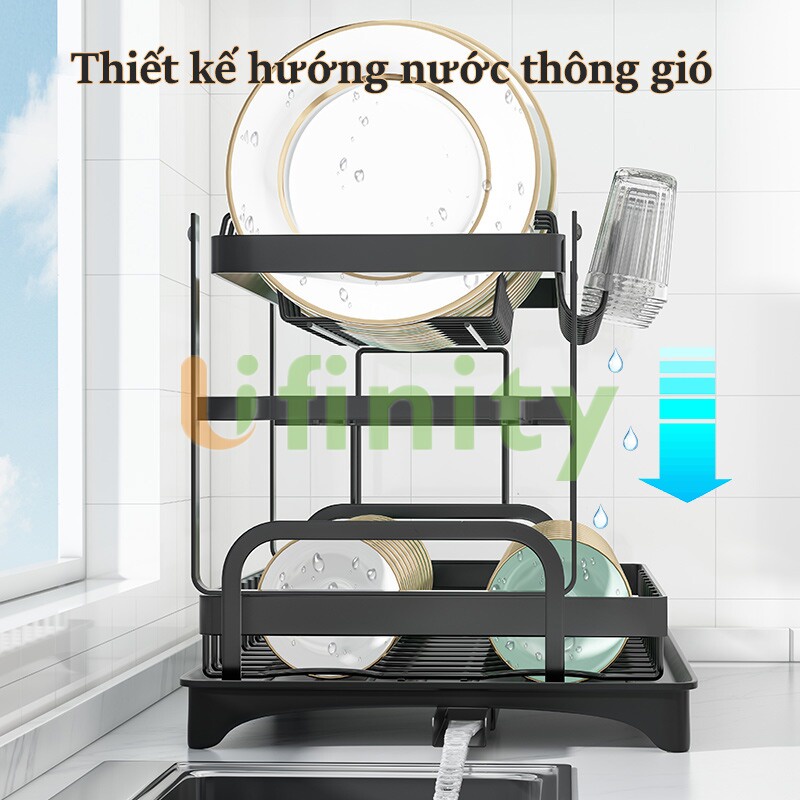 Lifinity Kệ Bát Đĩa Gấp Gọn-Kệ Nhà Bếp Đa Năng, Không Cần Lắp Ráp，Ống Thoát Nước Của Khay Nước Xoay 360°