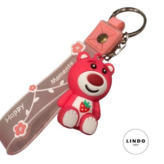 Móc Khóa Gấu Dâu LINDO, quà tặng đáng yêu, Móc Khóa Dễ Thương, Xinh Xắn, Treo Balo, Cặp