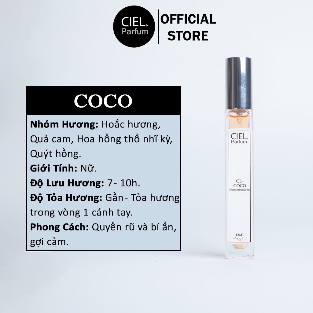 Nước hoa nữ CL COCO Mademoiselle cao cấp chính hãng CIEL Parfum 12ml phong cách quyến rũ, gợi cảm và đầy bí ẩn