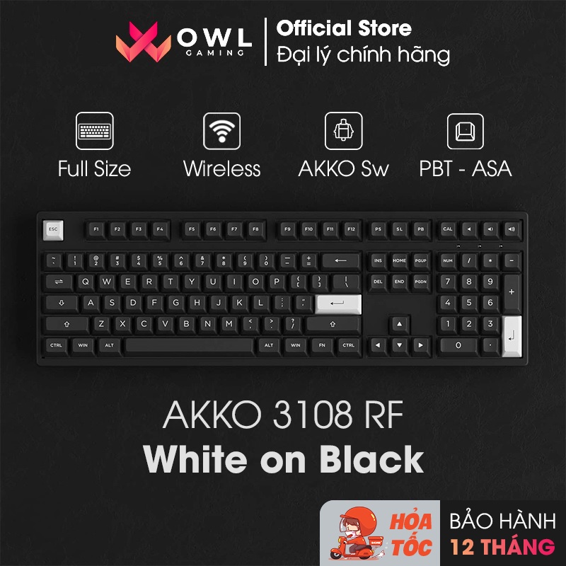 Bàn phím cơ AKKO 3108 RF White on Black (2.4Ghz / AKKO sw v3) (Hàng ...