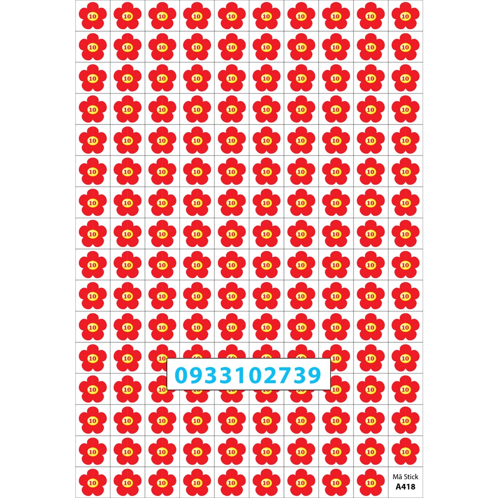 10 tờ sticker khen thưởng HOA ĐIỂM 10 65k - 159 Stick/ tờ - Mã A18-10 ...