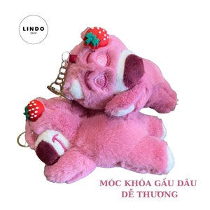Móc Khóa Gấu Dâu LINDO, Móc Khóa Dễ Thương, Treo Balo, Cặp, Quà Tặng Đáng Yêu