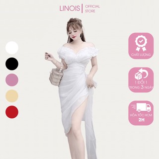 [TO12] Đầm Body Trễ Vai Xoắn Bèo Ngực Nhún Sườn Xẻ Tà Nơ Eo - Vải Tơ Organza - 5 Màu Trắng,Đen,Nude,Hồng,Đỏ - ẢNH THẬT