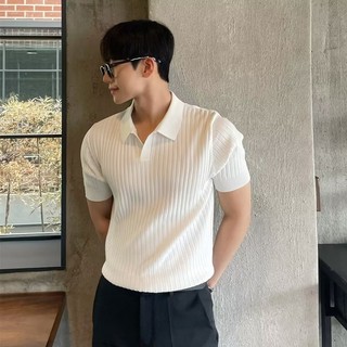Dạo Phố Phong Cách Đơn Giản Cao Cấp Lụa Băng Ngắn Tay Áo Sơ Mi Polo Mùa Hè Mỏng Áo Thun Nam Thanh Niên Hàn Quốc Sang Trọng Kinh Doanh Ve Áo Hàng Đầu Dệt Kim