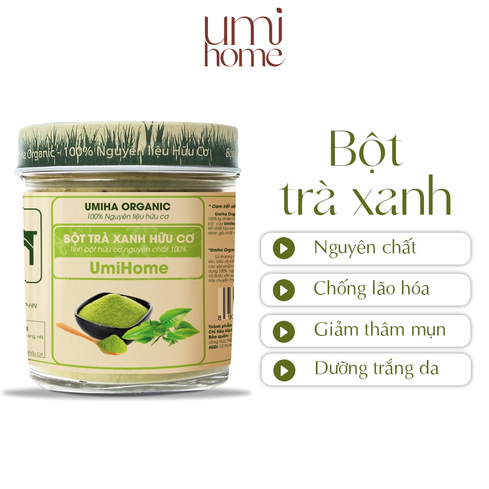 Ảnh Bột Trà Xanh đắp mặt nạ hữu cơ UMIHOME 135g nguyên chất - Giúp trắng da, sạch mụn và thâm, ngừa lão hóa, mờ nếp nhăn 1
