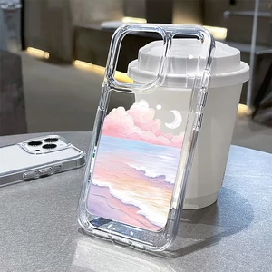 Ốp lưng iphone Trong Suốt Chống Sốc Bầu Trời Hồng lưng cứng Cho IPhone 14 12 13 11 Pro Max 6 6S 7 8 Plus X XS XR sd1065