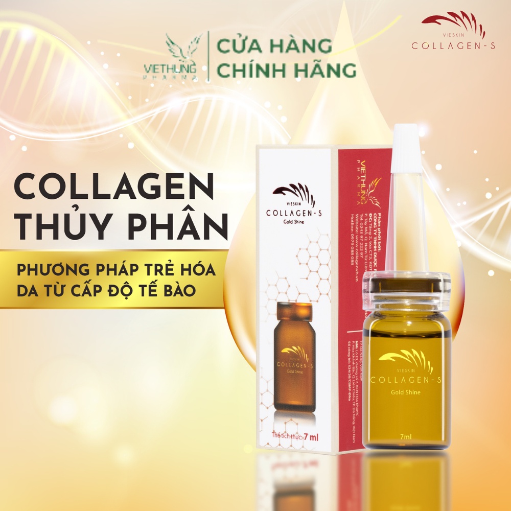 Tinh chất collagen tươi Vieskin Collagen Gold Shine căng bóng da, làm đẹp, trẻ hoá da và chăm sóc môi sau phun xăm 7ml