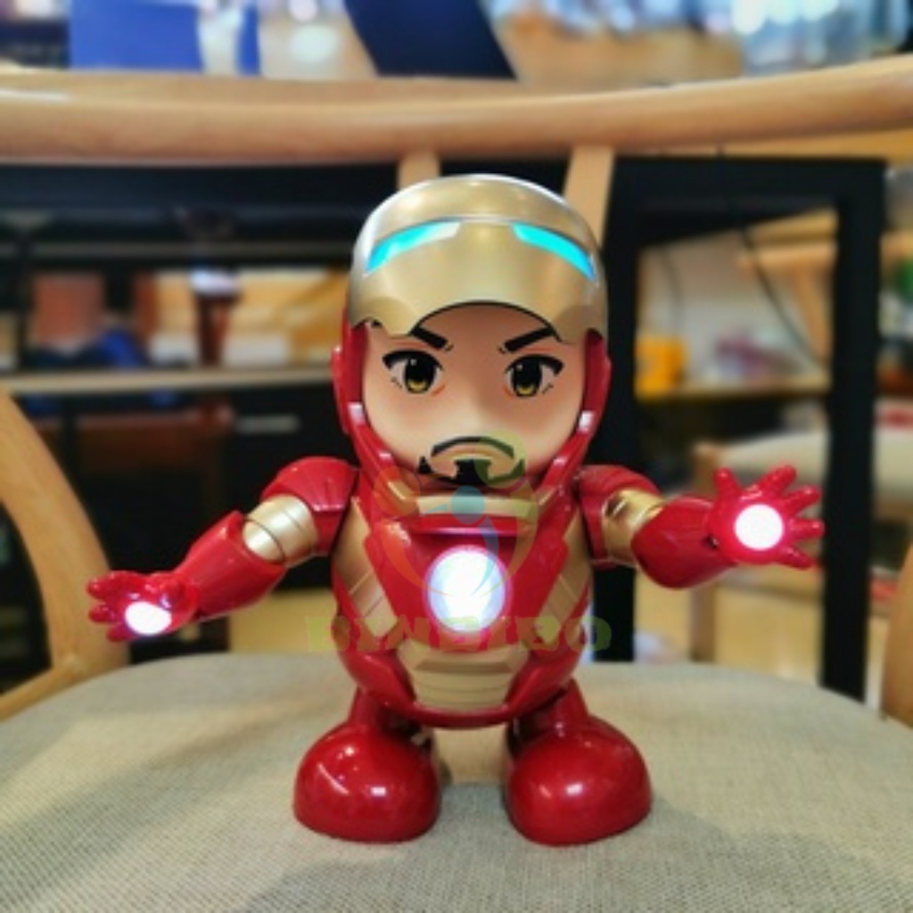 Iron man đồ chơi robot nhảy múa theo nhạc có đèn phát sáng cực vui cho bé- Binbibo