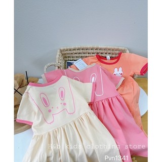 [10-20kg] Váy bé gái in hình thỏ xinh xắn - đầm xòe babydoll cộc tay vải cotton mềm mát, thời trang trẻ em mùa hè