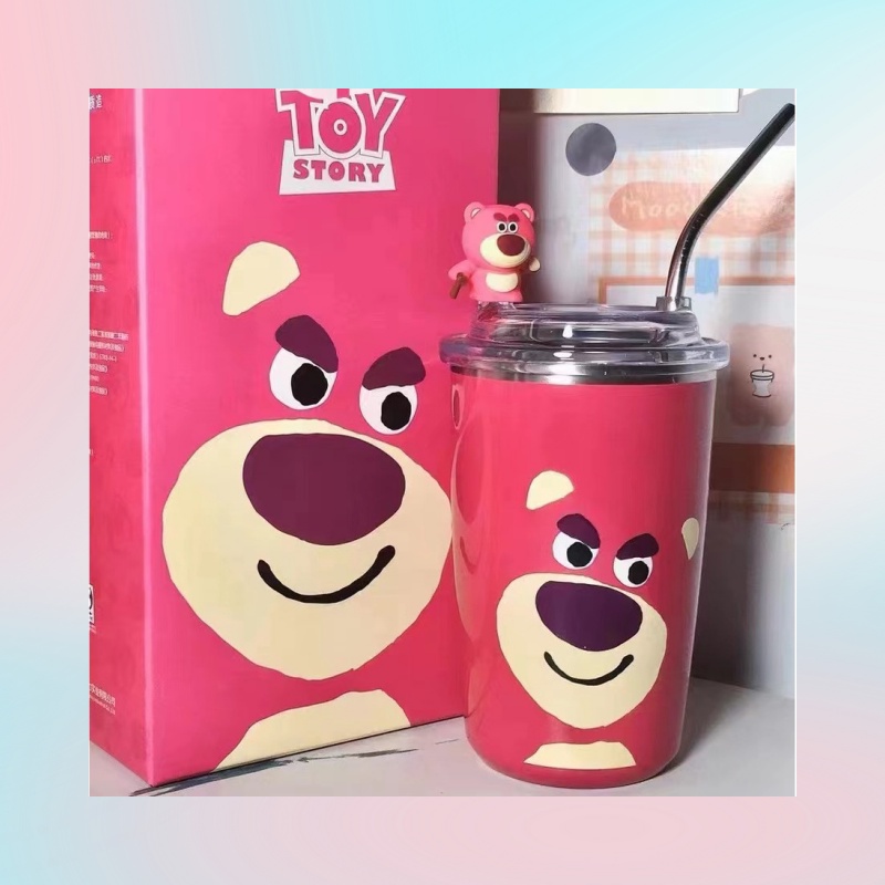 Bình Nước Giữ Nhiệt Hình Gấu Dâu Tây Bình Nước Hoạt Hình Dễ Thương 500ML(   hot)