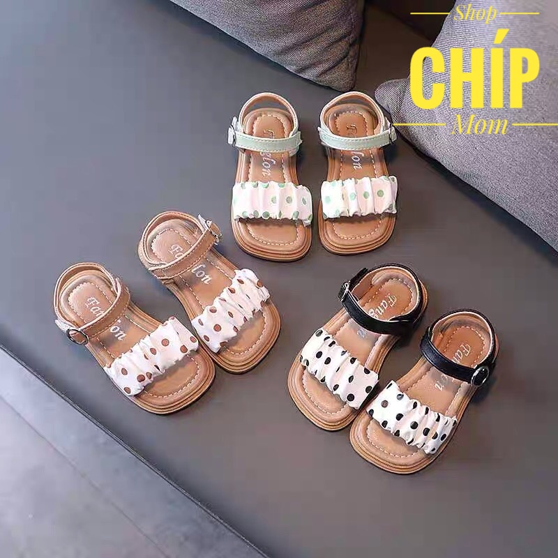 sandal bé gái dép quai hậu cho bé đi học đi chơi nhún bèo chấm bi điệu đà công chúa đế chống trượt QCCC có hộp M218