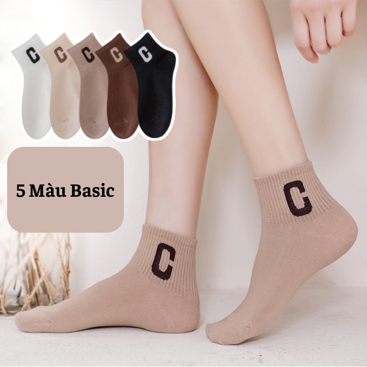 Tất vớ nam nữ cổ trung basic 3B chữ C chất cotton pha thoáng khí, khử mùi, êm chân [ Ảnh thật]