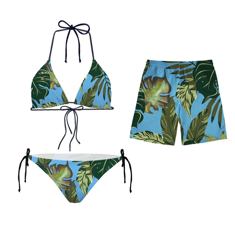 Monstera Palm Leaves Floral Wear Hawaiian Matching Swimwear Set