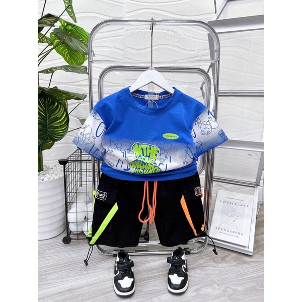 (Hàng Quảng Châu) Bộ đồ bé trai 28-45kg-quần áo trẻ em size đại mùa hè gấu2226 ẢNH THẬT CLIP THẬT