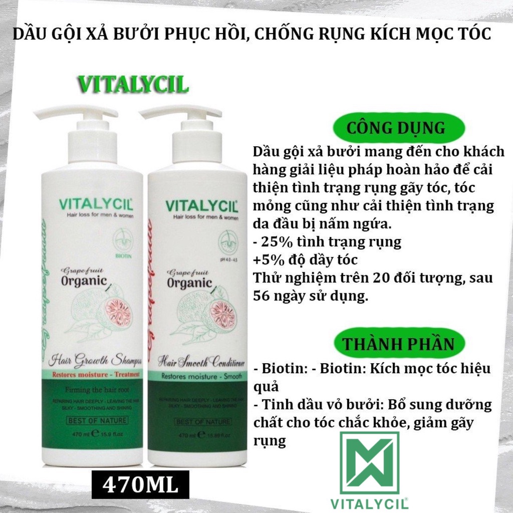 Ảnh Combo dầu gội xả, xịt bưởi phục hồi chống rụng kích mọc tóc Vitalycil Grapefruit 470ML + 100ML 2