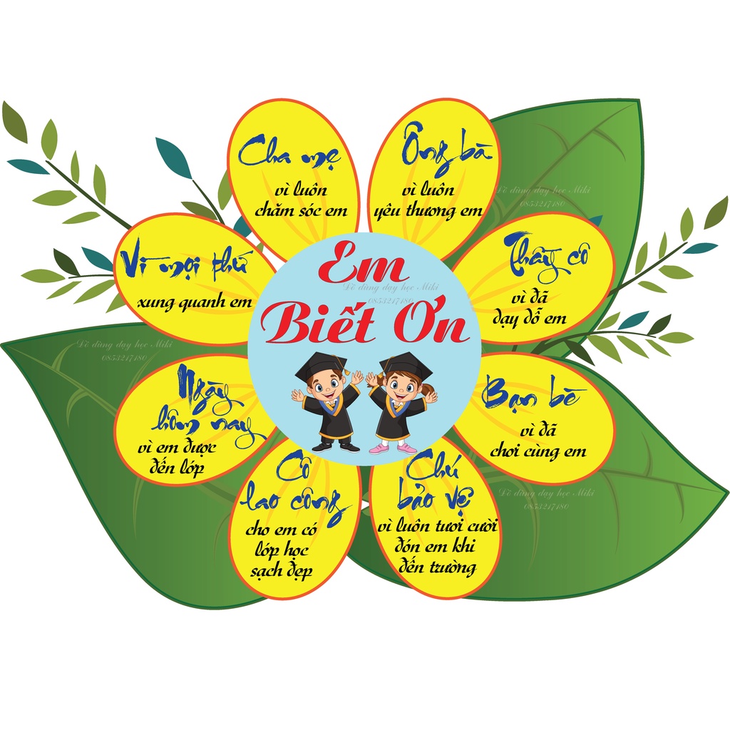 Tranh decal: EM BIẾT ƠN, trang trí lớp (Đồ dùng dạy học Miki)