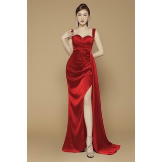 Đầm dạ hội xẻ tà hai dây bản to tùng dài cao cấp