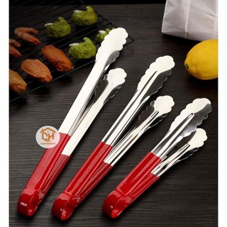 Kẹp Inox Chuôi Đỏ Gắp Thức Ăn, Đồ Nướng, Chiên Rán - Dụng Cụ Gắp Đồ Nóng Cam Homeware