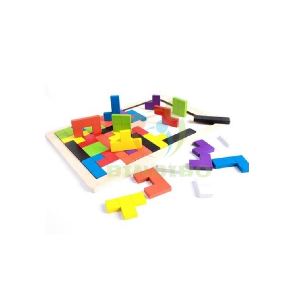 Ghép hình gỗ xếp gạch tetris giúp phát triển tư duy cho bé -Binbibo