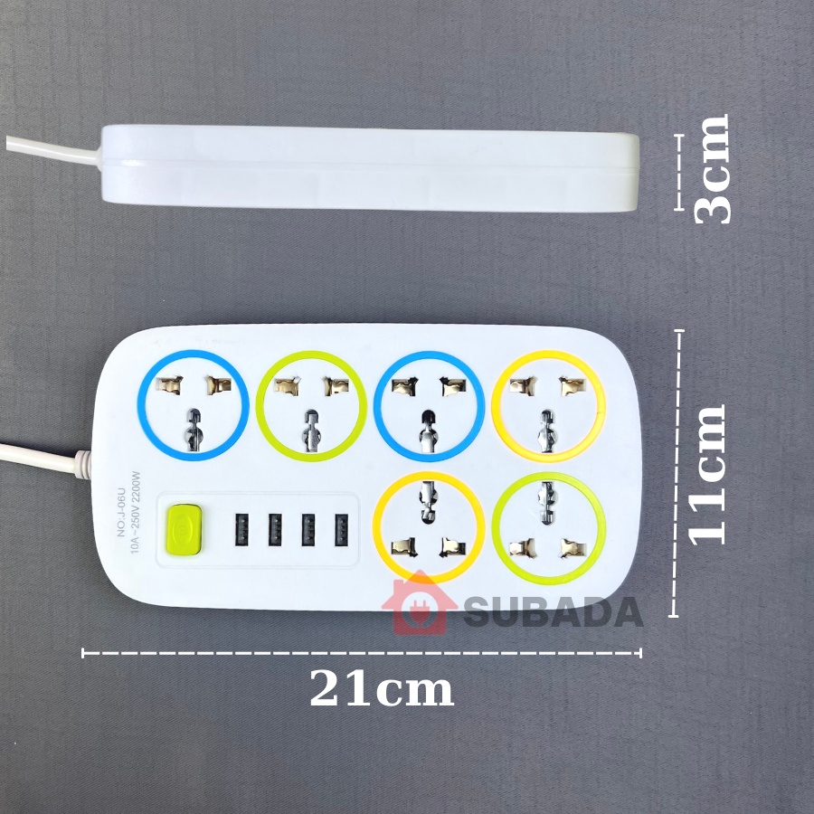 Ổ Cắm Điện Đa Năng Thông Minh 2200w Dây Dài 1- 4,5m Có 4 Cổng USB Tiện Lợi Nút An Toàn Chống Giật Chống Cháy Nổ 3129