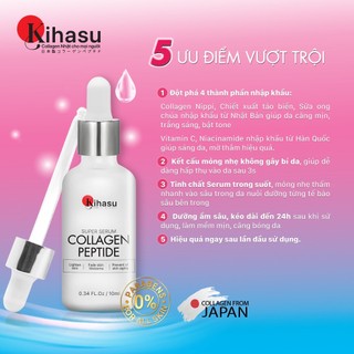 Serum Collagen Peptide Kihasu 6in1 Dưỡng Da Trắng Sáng, Hỗ Trợ Giảm Nhăn Da, Hỗ Trợ Giảm Mụn Đều Màu Da