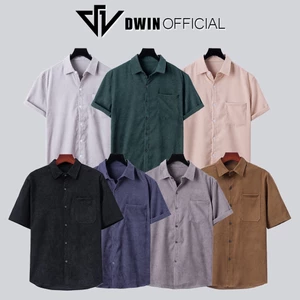 Áo sơ mi nam ngắn tay vải nhung tăm cao cấp Dwin trơn basic chống nhắn SM08A