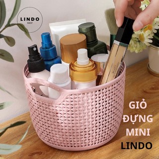 Giỏ đựng Mini LINDO - Giỏ Bằng Nhựa Kiểu Dệt Rỗng, Nhỏ Gọn Để Bàn, Dùng Trong Nhà, Đựng Trang Sức, Mỹ Phẩm, Phụ kiện