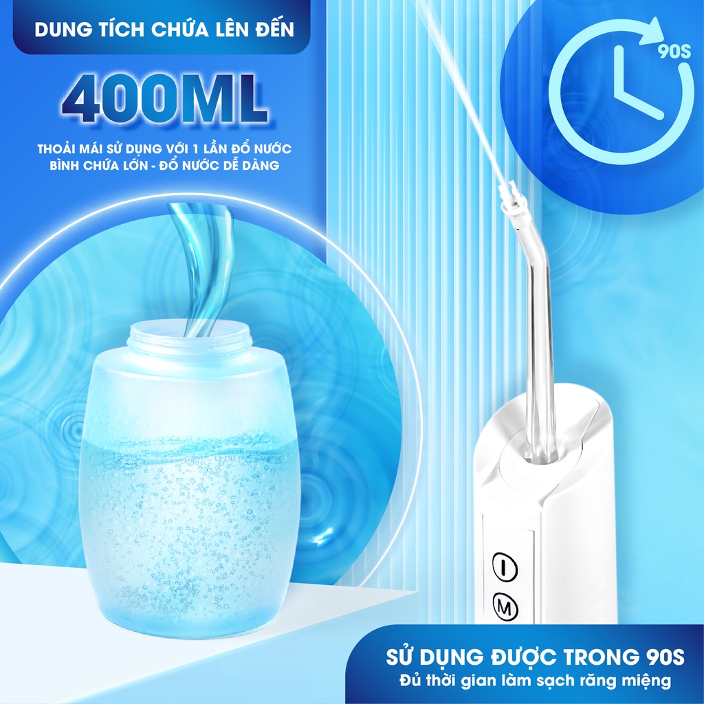 Máy Tăm Nước CHIDO Cầm Tay, 5 Đầu Phun Không dây Kèm Củ Sạc Túi Vải Đựng Đầu Xịt Và Máy Cao Cấp