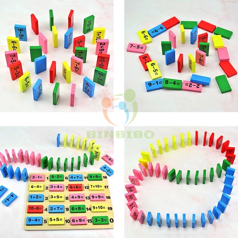 Đồ chơi Domino toán học 110 quân bằng gỗ ghép hình làm đồ chơi cho bé - Binbibo