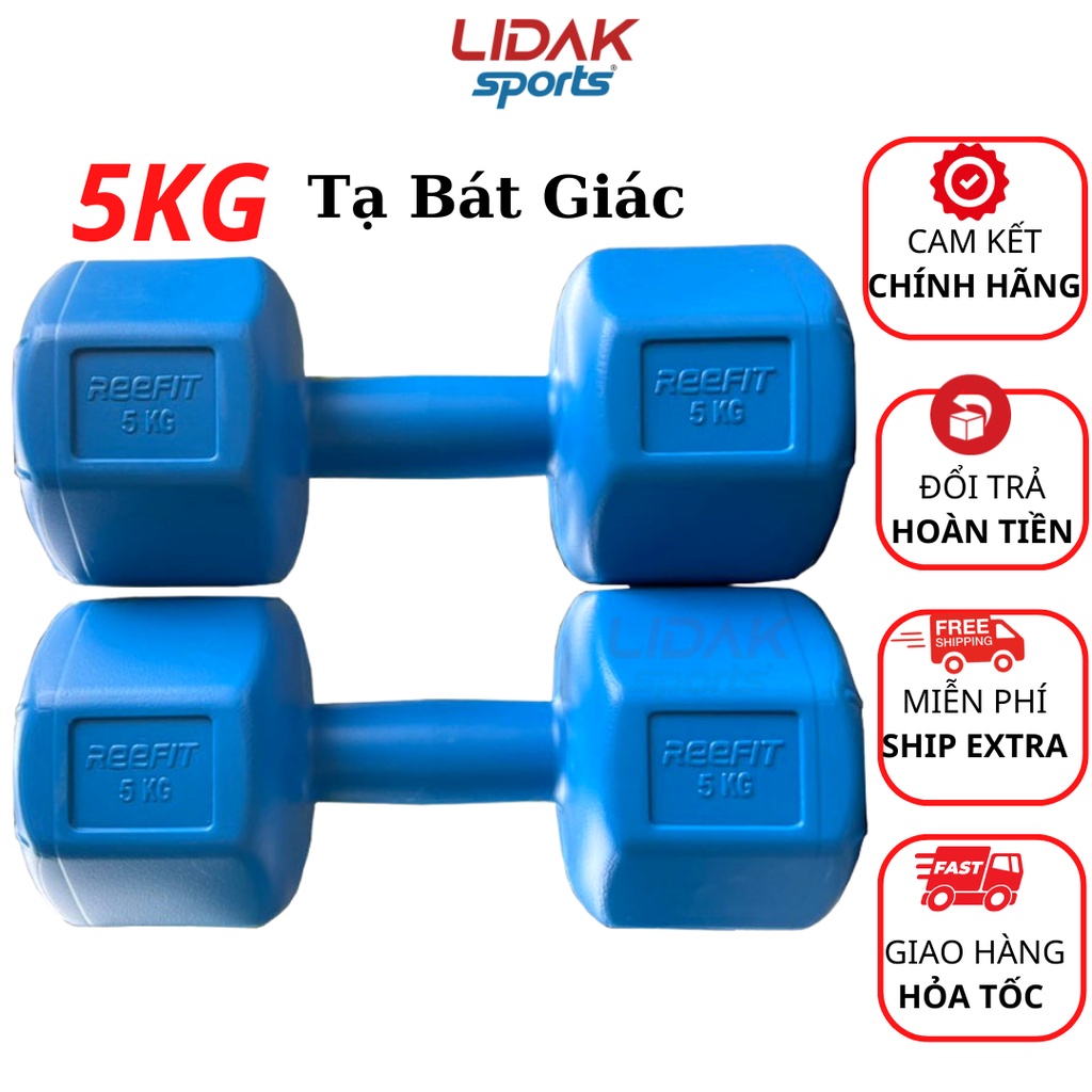Ảnh Tạ tay 5kg LIDAK ruột tạ có lõi thép chống gãy siêu bền , tạ tập gym tại nhà 5kg bọc nhựa đúc đặc ruột LIDAK SPORT 1