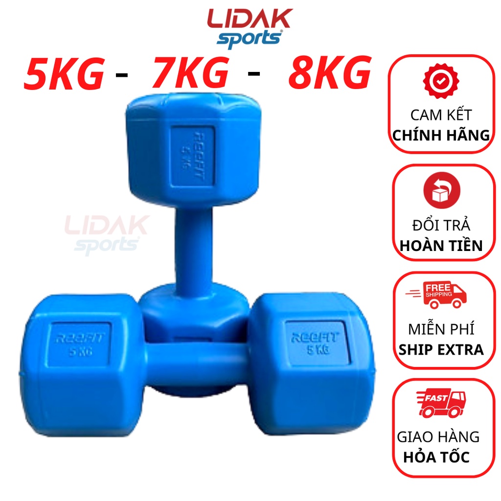 Ảnh Tạ tay LIDAK 5kg 7kg 8kg bát giác có lõi thép chống gãy siêu bền , tạ tập tay tại nhà bọc nhựa đặc ruột - LIDAK SPORT 1