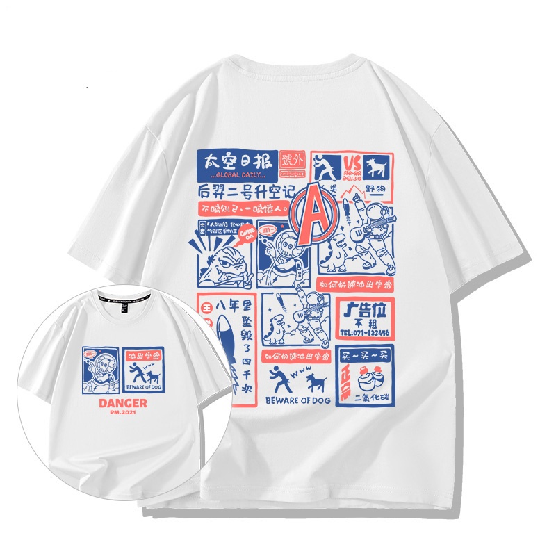 Áo Thun Nam HappyFamily - Áo tay lở họa tiết trẻ trung DANGER Chất Cotton 100 Cao Cấp Màu Trắng Đen