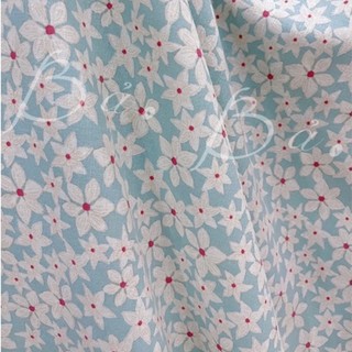 Vải Linen Bột In Hoa Nền Xanh Biển Pastel Mềm Rũ Khổ 1m35