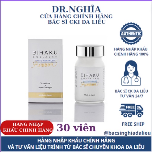 NHẬP KHẨU CHÍNH HÃNG] Viên uống Bihaku Collagen Premium white advanced 30  viên trắng da và ngăn lão hóa - Bác Sĩ Nghĩa