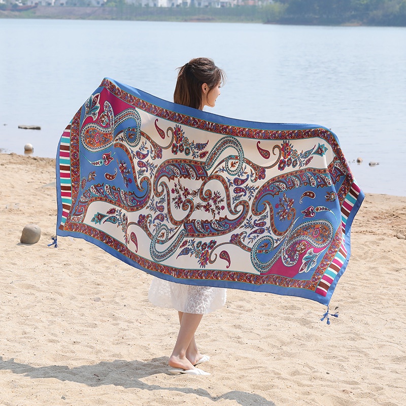 Khăn choàng boho đi biển thổ cẩm nữ khăn quàng cổ du lịch mùa hè che nắng, khăn cotton khổ lớn.