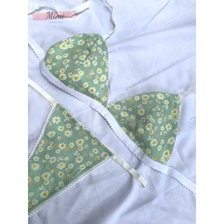 (Shop gửi Set trái tim) Set đồ lót áo bralette contton hoa nhí không gọng, mút