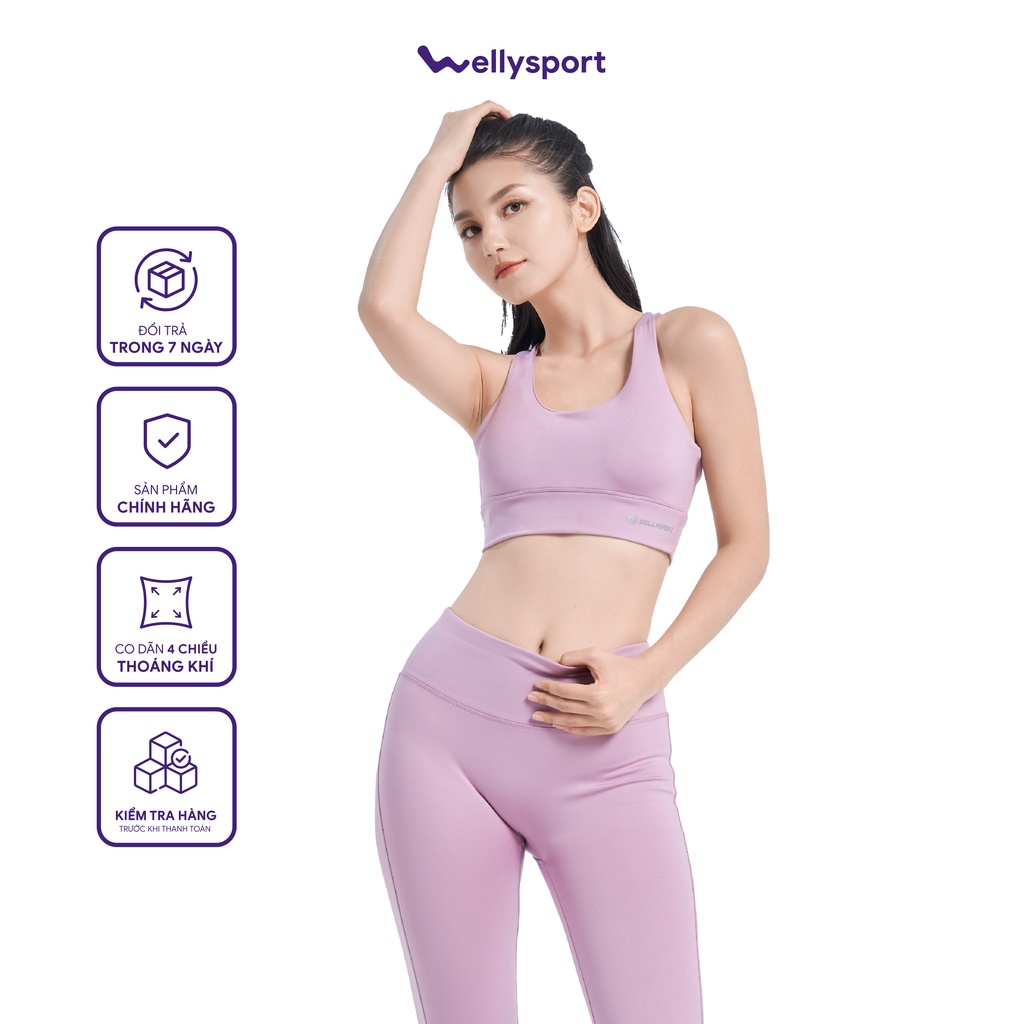 Bộ đồ tập yoga nữ, Gym Welly Sport, áo bra 4 dây kèm mút đệm siêu nâng ngực, màu tím Taro, Mã BTN04