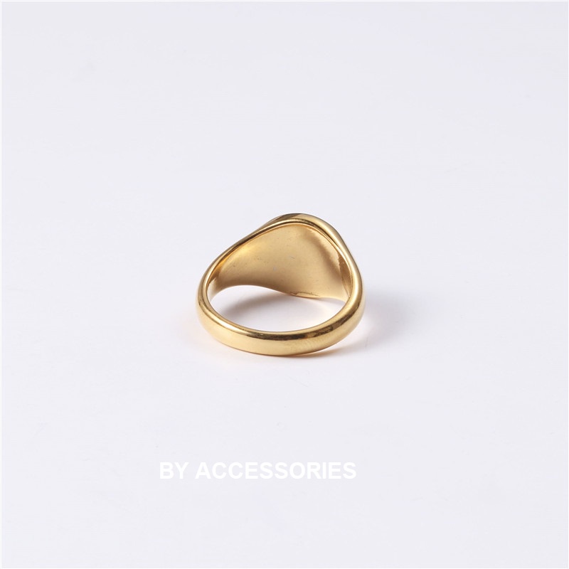 Nhẫn nam unisex titan mặt tròn trơn không gỉ signet ring có nhận khắc hình chữ theo yêu cầu UR2302