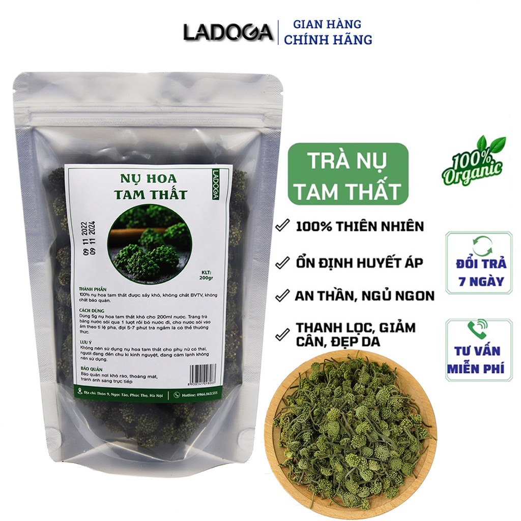 Nụ hoa tam thất LADOGA  đóng 100 gam, 200 gam dùng để pha trà giúp ngủ ngon, thanh nhiệt, ổn định huyết áp, tim mạch